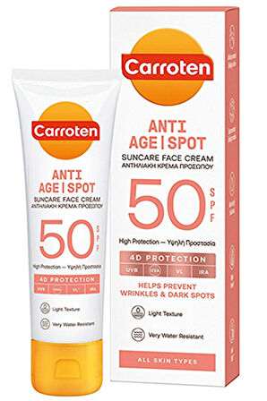 Carroten Anti-Age & Spot SPF 50 Yüz Güneş Kremi – Leke ve Yaşlanma Karşıtı Yüksek Koruma, 50 ml