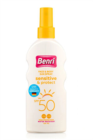 Benri Hassas & Koruma Güneş Spreyi SPF 50 – Hipoalerjenik Yüksek Koruma, 150 ml