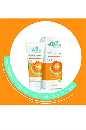 Cire Aseptine Yüz Güneş Koruyucu Krem SPF 50+ – Karma ve Yağlı Ciltler İçin, Matlaştırıcı Etki, 50 ml