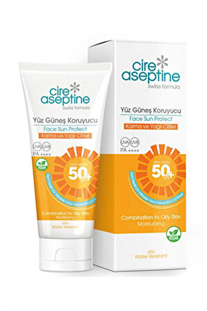 Cire Aseptine Yüz Güneş Koruyucu Krem SPF 50+ – Karma ve Yağlı Ciltler İçin, Matlaştırıcı Etki, 50 ml