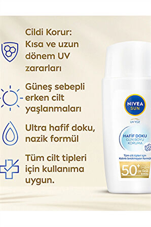 Nivea Sun Hafif Dokulu Yüz Güneş Koruyucu Krem SPF 50 – Yağsız, Mat Görünüm, 40 ml