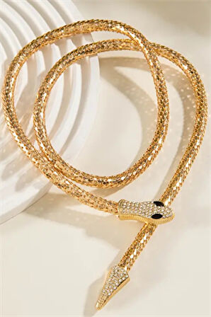 Taşlı Yılan Kolye – Punk & Hip-Hop Tarzı, Unisex Sokak Modası Takı