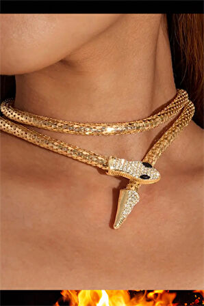 Taşlı Yılan Kolye – Punk & Hip-Hop Tarzı, Unisex Sokak Modası Takı