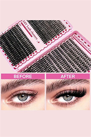 800 Parça Kendin Yap Sahte Kirpik Seti – 9-16mm Küme Kirpikler, Cımbız, Fırça, Yapıştırıcı ve Yağ Çıkarıcı ile Büyük Kapasiteli Kitap Seti