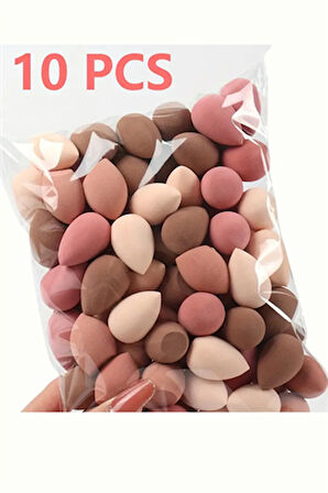 10'lu Kahve Tonlarında Mini Makyaj Süngeri Seti – Fondöten, Pudra, Kontür ve Harmanlama İçin Islak/Kuru Kullanıma Uygun (Rastgele Tonlar)