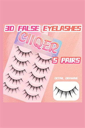 5 Çift İnce Siyah Sahte Kirpik – Doğal, Tek Parça, Kolay Uygulama