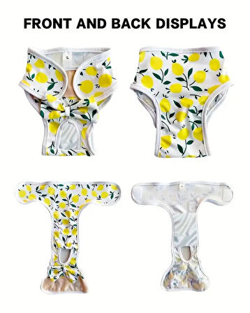 Yeniden Kullanılabilir Ayarlanabilir Köpek Bezi Pantolonu – Limon Yaprağı Desenli, Nefes Alabilen & Konforlu