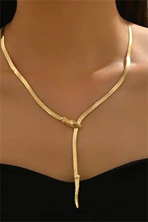 1 Adet LXALRY Kadın Y-Şekilli Hip-Hop Kolye – Ayarlanabilir Yılan Zincirli, Siyah & Altın Minimalist Tasarım, Moda Aksesuarı