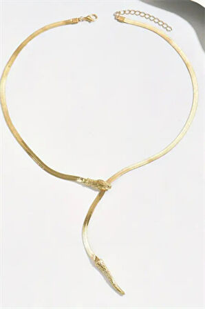 1 Adet LXALRY Kadın Y-Şekilli Hip-Hop Kolye – Ayarlanabilir Yılan Zincirli, Siyah & Altın Minimalist Tasarım, Moda Aksesuarı