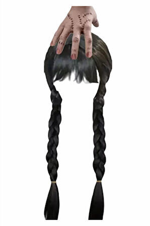 Wednesday Addams Karakter Peruk – 61 cm Uzunluk, Isıya Dayanıklı Sentetik Örgülü Saç, Doğal Siyah, Halloween & Parti Kostüm Peruğu