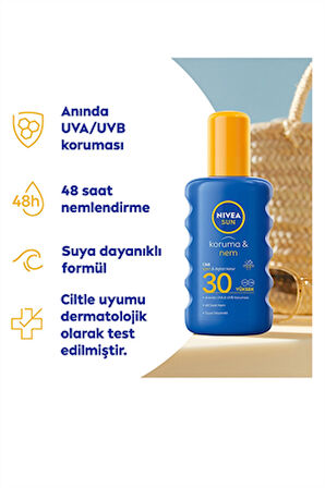 Nivea Sun SPF30 Güneş Koruyucu & Nemlendirici Vücut Spreyi – UVA & UVB Yüksek Koruma, 200 ml