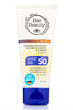 Bee Beauty Hyalüronik Asitli Yüz Güneş Kremi SPF50 – Nemlendirici & Yüksek Korumalı Güneşten Koruyucu Krem, 50 ml