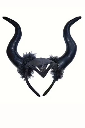 Retro Punk Cadılar Bayramı Boynuz Başlık – Kütahya Esintili Anime Pop Sanat Tasarım, Pluş Tüy Detaylı, Kırmızı & Siyah