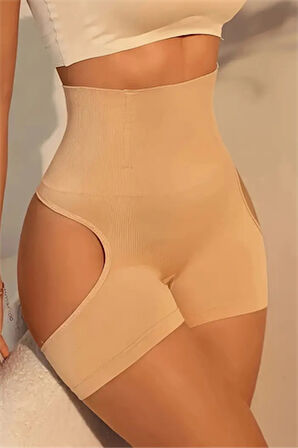 Kadın Yüksek Bel Şekillendirici Şort – Karın Toparlayıcı & Kalça Kaldırıcı, Dikişsiz Örme Kumaş, Orta Destek, Asimetrik Tasarım