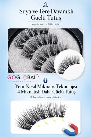 4 Mıknatıslı Manyetik Takma Kirpik | Yapıştırıcısız Doğal Görünüm | Tekrar Kullanılabilir | Suya ve Tere Dayanıklı | 3 Çift