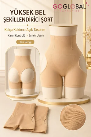 Yüksek Bel Şekillendirici Şort | Açık Kalça Kaldırıcı Korse | Karın Toparlayıcı | Dikişsiz | İnce ve Esnek | Ten Rengi