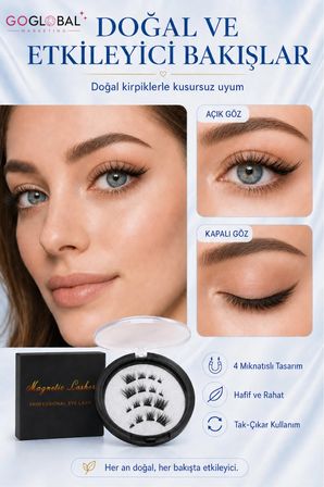 4 Mıknatıslı Manyetik Takma Kirpik HPD10 | Yapıştırıcısız | Doğal Görünüm | Hafif | Tekrar Kullanılabilir