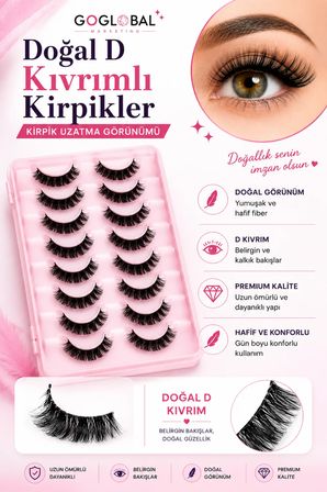 10 Çift D Kıvrım Takma Kirpik Seti | Doğal Hacimli Bütün Kirpik 10-16 mm | Hafif ve Tekrar Kullanılabilir