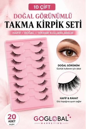 10 Çift Doğal Takma Kirpik Seti | Hafif Bütün Kirpik 3-8 mm | Günlük Kullanım Tekrar Kullanılabilir