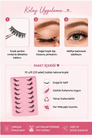 10 Çift Doğal Takma Kirpik Seti | Hafif Bütün Kirpik 3-8 mm | Günlük Kullanım Tekrar Kullanılabilir