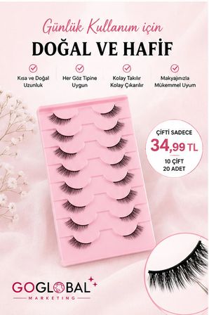 10 Çift Doğal Takma Kirpik Seti | Hafif Bütün Kirpik 3-8 mm | Günlük Kullanım Tekrar Kullanılabilir
