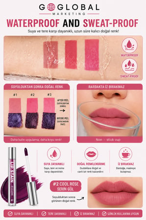 ESANMI Lip Stain #2 Cool Rose Soyulabilir Kalıcı Dudak Renklendirici – Bulaşma Yapmayan Peel Off Lip Tint 2,5 ml