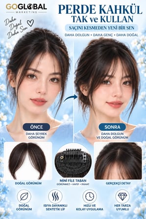 Kadın Takma Perçem Natural Black Doğal Siyah Mini Klipsli File Tabanlı Doğal Görünümlü Kahkül