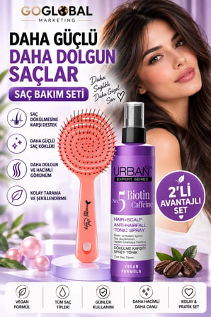 Biotin & Caffeine Saç Toniği 200 ml + Spiral Saç Fırçası 2'li Saç Bakım Seti