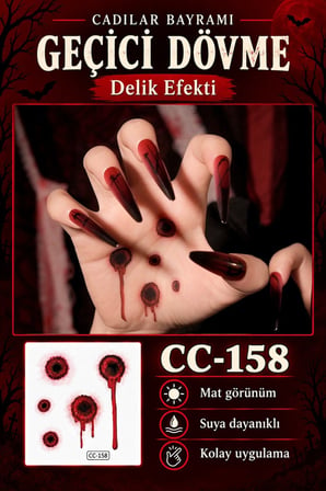 Halloween Geçici Dövme Sticker 5 Adet Korku Temalı Gerçekçi Görünümlü Suya Dayanıklı