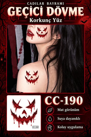 Halloween Geçici Dövme Sticker 5 Adet Korku Temalı Gerçekçi Görünümlü Suya Dayanıklı