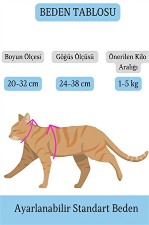 Ayarlanabilir Kedi Boyun ve Göğüs Gezdirme Tasması Renkli