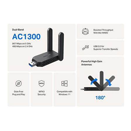 MERCUSYS MA32H AC1300 USB 3.0 KABLOSUZ AĞ ADAPTÖRÜ