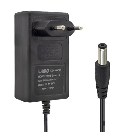 Weko 12 Volt 2 Amper 24 Watt Plastik Kasa Priz Tipi Adaptör (5.5x2.5 Uçlu)