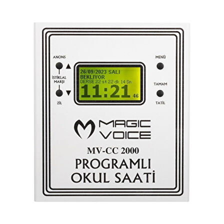 Magicvoice MV-CC2000 USB Duvar Tipi Programlı 20 Adet MP3 Formatı Zil / İstiklal Marşlı Akıllı Dijital Okul Saati (Çan Takılabilir)