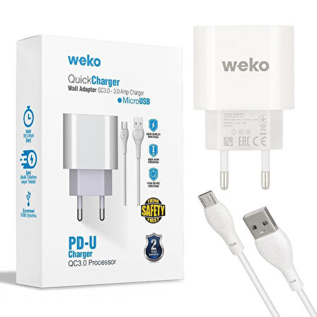 Weko WK-21441 PDU QC 3.0 Amper Telefon Şarj Adaptörü + Micro USB Kablo