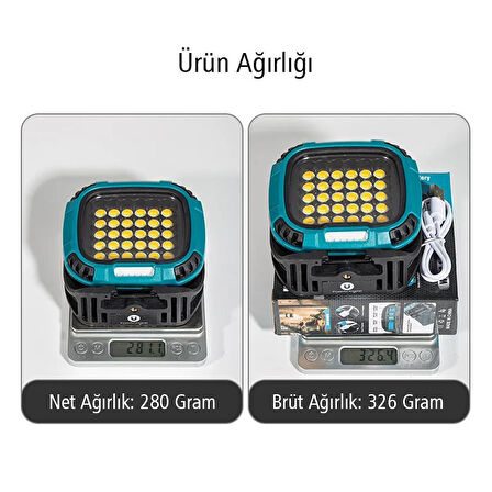 PowerMaster MX-W893 4000K - 7000K - Kırmızı 30 COB Ledli 30 Watt Çok Fonksiyonlu Çalışma Lambası (PowerBank)