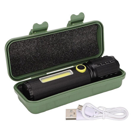 PowerMaster JF-72 Power Led, COB Led Zoomlu Flash Özellikli Şarjlı Metal Kasa Profesyonel El Feneri