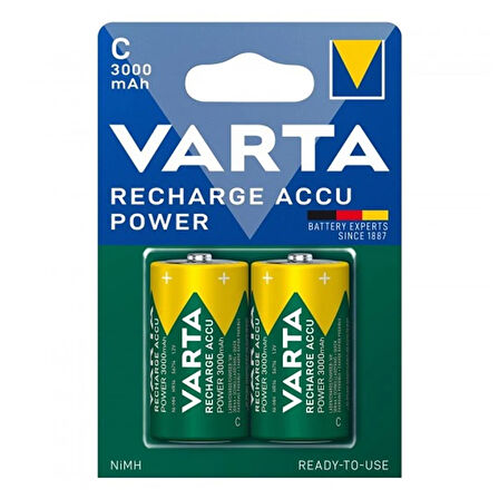 Varta HR14 3000mAh C Orta Boy 1.2 Volt Ni-Mh Şarjlı Pil 2Li Paket (Şarj Edilebilir)