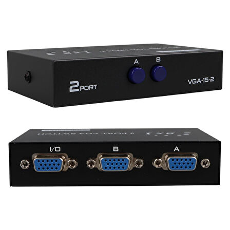 PowerMaster PM-4263 2 Port Giriş 1 Çıkış Manuel VGA Splitter Toplayıcı Switch (2 PC 1 Ekran)