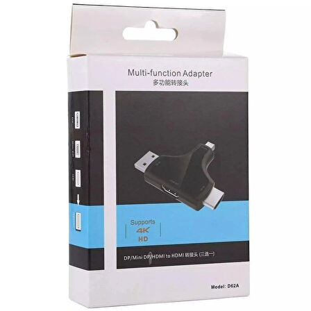 Powermaster Mini DP+DP+HDMI To HDMI 4K Çevirici
