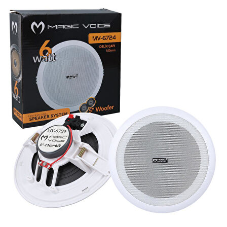 MagicVoice MV-6724 13 CM 6 Watt 8 Ohm 5" Beyaz Trafosuz Alçıpan Hoparlör