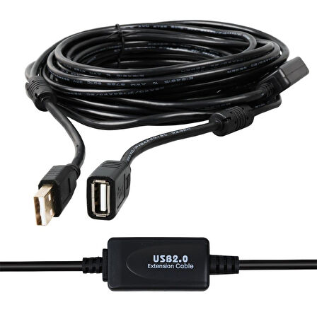 Powermaster PM-11955 Usb 2.0 Siyah Chipset 10 Metre Usb Uzatma Kablosu