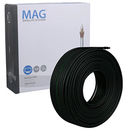 Mag Rg6/U6 Bakır Cu/Cu 80 Tel Siyah Anten Kablosu (100 Metre)