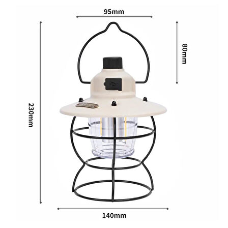 PowerMaster PM-16042 Retro Nostaljik Şarjlı Kamp Lambası Filament + SMD Ledli