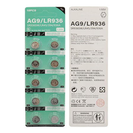 PowerMaster AG9 LR936 1.5V Alkalin Düğme Pil (10'lu Paket)