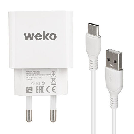 Weko WK-21435 M7 2.1 Amper Telefon Şarj Adaptörü + Type-C Kablo