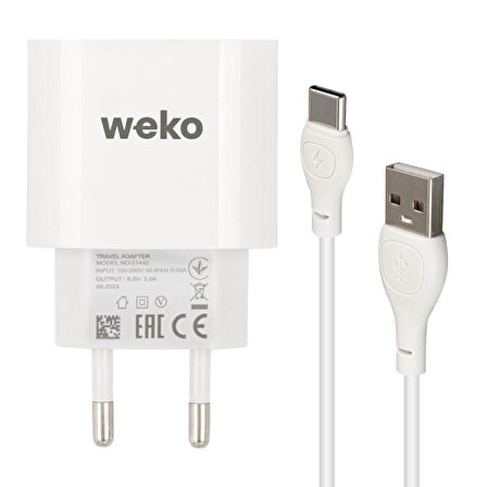 Weko WK-21442 PDU QC 3.0 Amper Telefon Şarj Başlık Adaptörü + Type-C Kablo