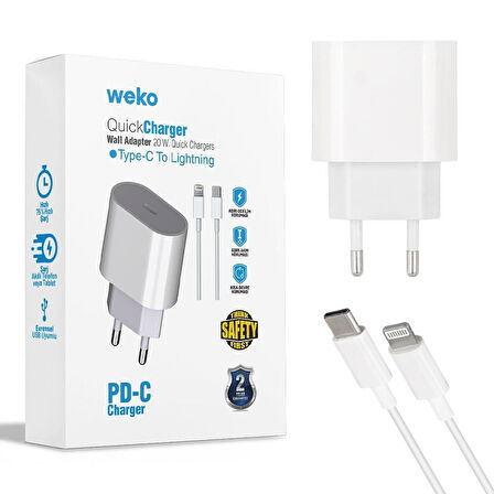 Weko WK-21443 PD-C 20 Watt Telefon Şarj Adaptörü + Type-C To Lightning Kablo
