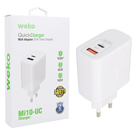 Weko WK-21446 S11-UC 25 Watt 3.0 Amper Type-C + USB Telefon Şarj Başlık Adaptörü