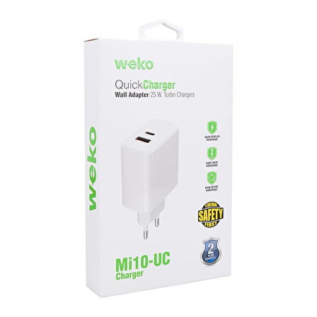 Weko WK-21446 S11-UC 25 Watt 3.0 Amper Type-C + USB Telefon Şarj Başlık Adaptörü